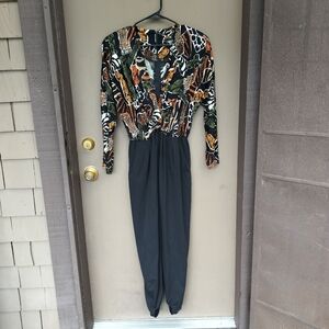 Vintage PG Collections Ginger Bort‎ Animal Print Safari Jumpsuit Stirrup Legs